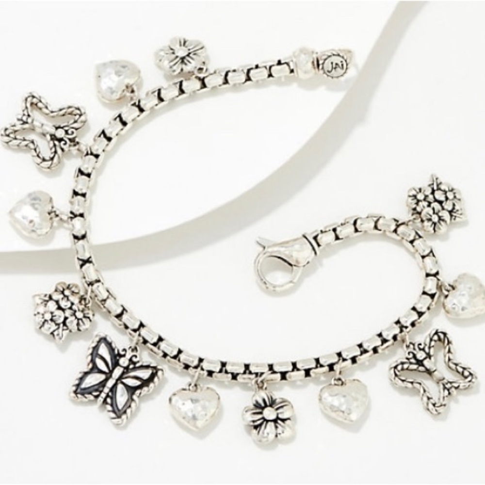 SALE! Jai jewelry LIKE NEW in box solid silver butterfly flower charm bracelet